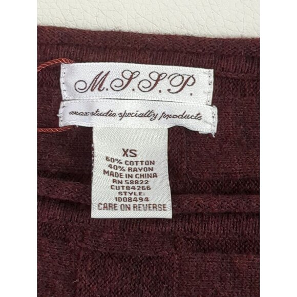 Max Studio Knit Top Womens XS Burgundy Short Sleeve Boho Work Casual - Picture 4 of 7